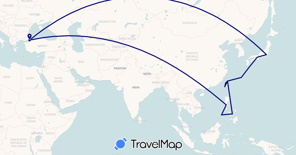 TravelMap itinerary: driving in Japan, Philippines, Turkey, Taiwan (Asia)
